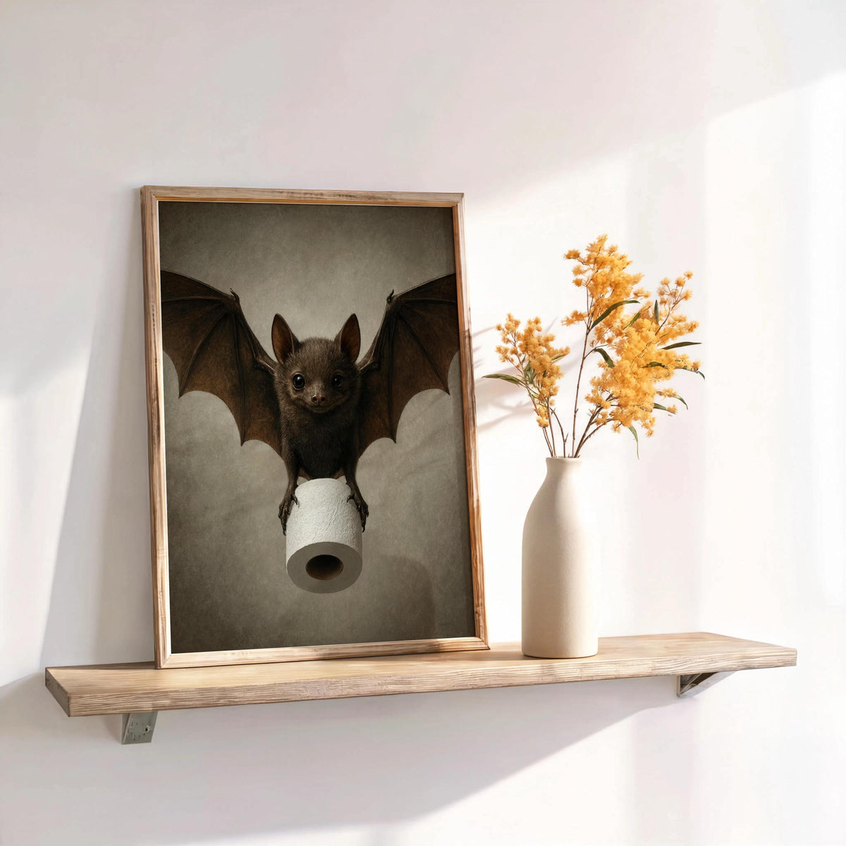 Funny Bat Bathroom Wall Art, Toilet Paper Restroom Print, Quirky Vintage Loo Sign Decor, Whimsical Animal Poster, Spooky Season Gothic Art