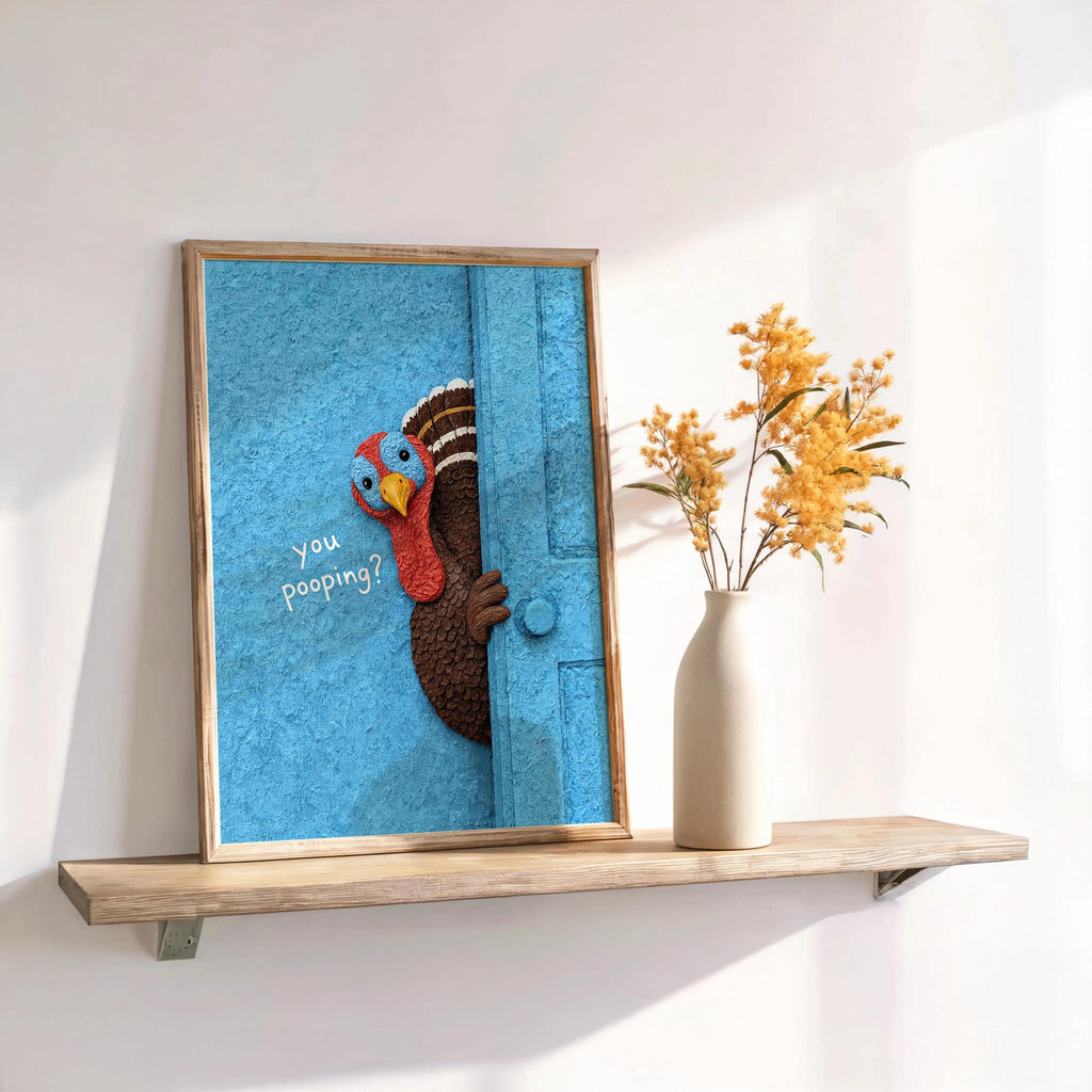 Funny Turkey Bathroom Art, You Poopin Thanksgiving Toilet Humor Print, Quirky Autumn Decor, Whimsical Restroom Poster, Humorous Loo Sign