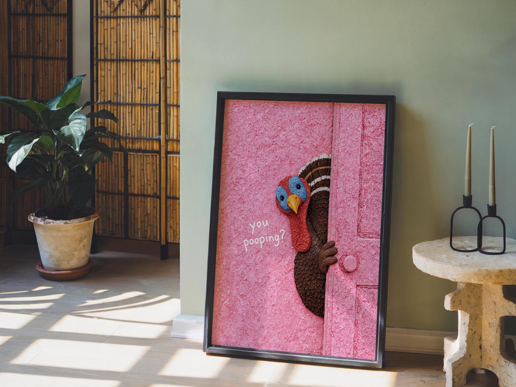 Funny Turkey Bathroom Art, You Poopin Thanksgiving Toilet Humor Print, Quirky Autumn Decor, Whimsical Restroom Poster, Humorous Loo Sign