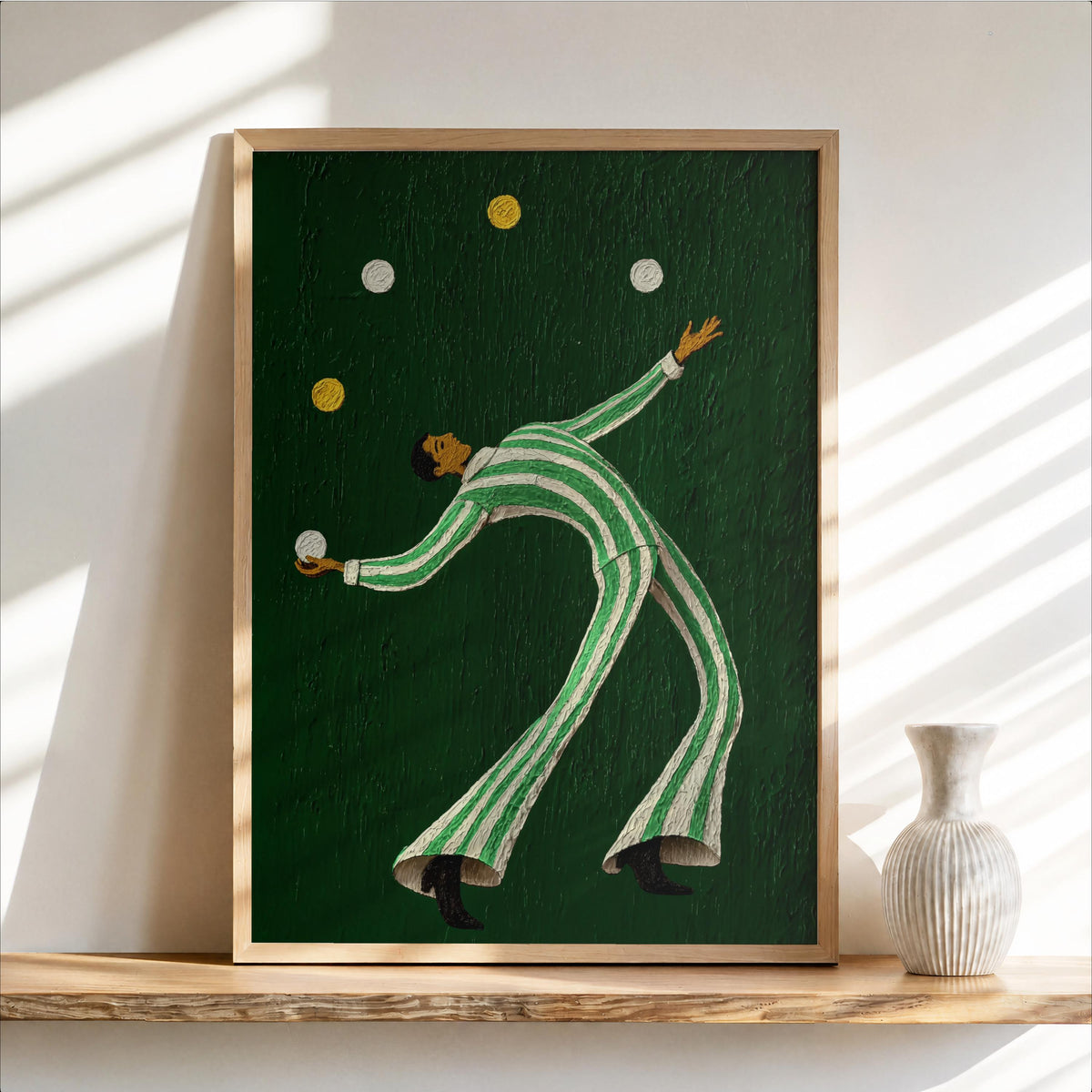 Retro Circus Wall Art, Vintage Juggler Print, Carnival Decor, Juggling Performer Poster, Striped Circus Painting, Playful Nursery Kids Room