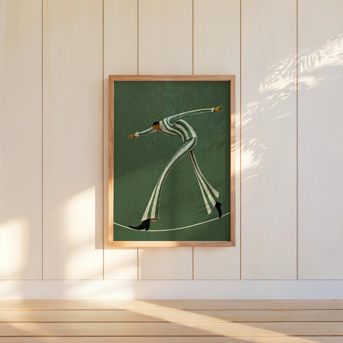 Tightrope Walker Wall Art, Vintage Circus Print, Striped Acrobat Performer Painting, Retro Carnival Decor, Cute Nursery Kids Room Poster