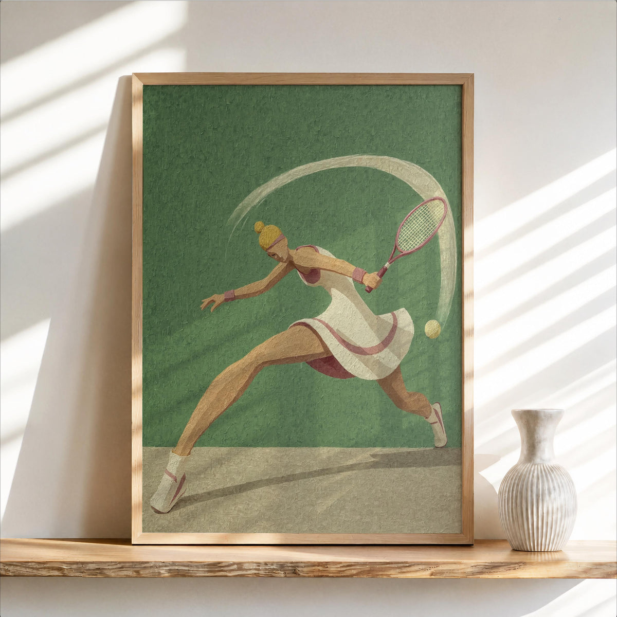 Abstract Tennis Player Wall Art, Vintage Sports Print, Pink Athlete Poster, Retro Racket Decor, Country Club Aesthetic, Preppy Woman Gift