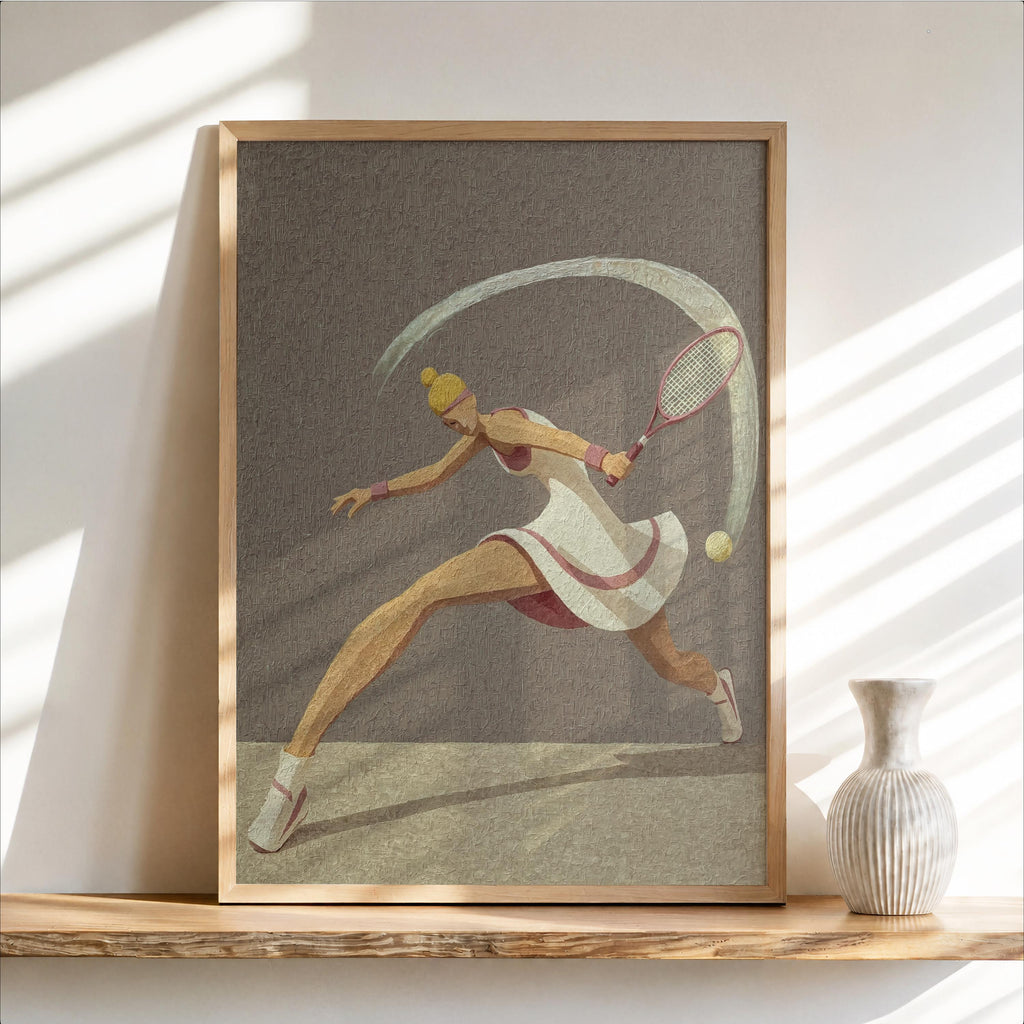 Abstract Tennis Player Wall Art, Vintage Sports Print, Pink Athlete Poster, Retro Racket Decor, Country Club Aesthetic, Preppy Woman Gift