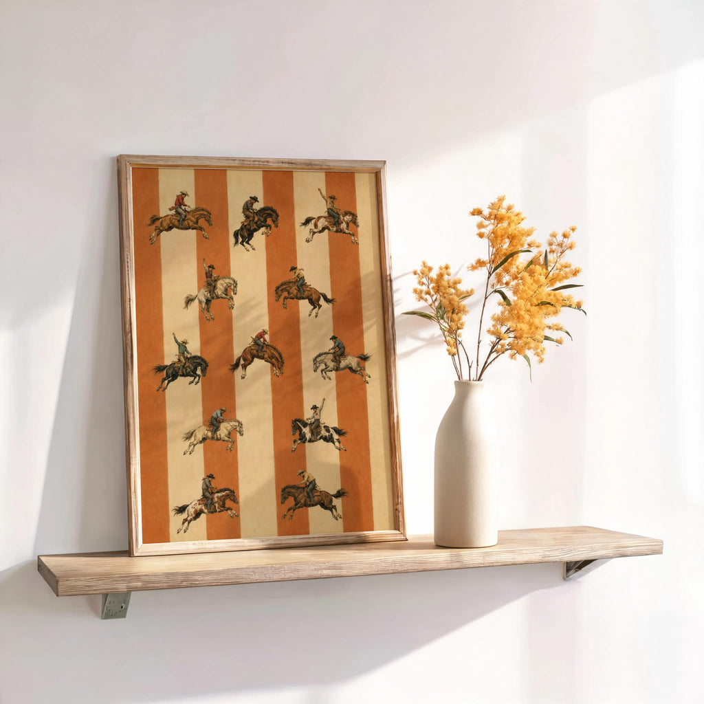 Western Horse Rodeo Wall Art, Vintage Southwestern Print, Striped Cowboy Poster, Rustic Old West Decor, Horse Lover Gift, Country Ranch