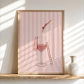Minimal Wine Diver Art, Retro Glass of Rosé Print, White Wine Striped Poster, Stylish Bar Decor, Pink Kitchen Gift