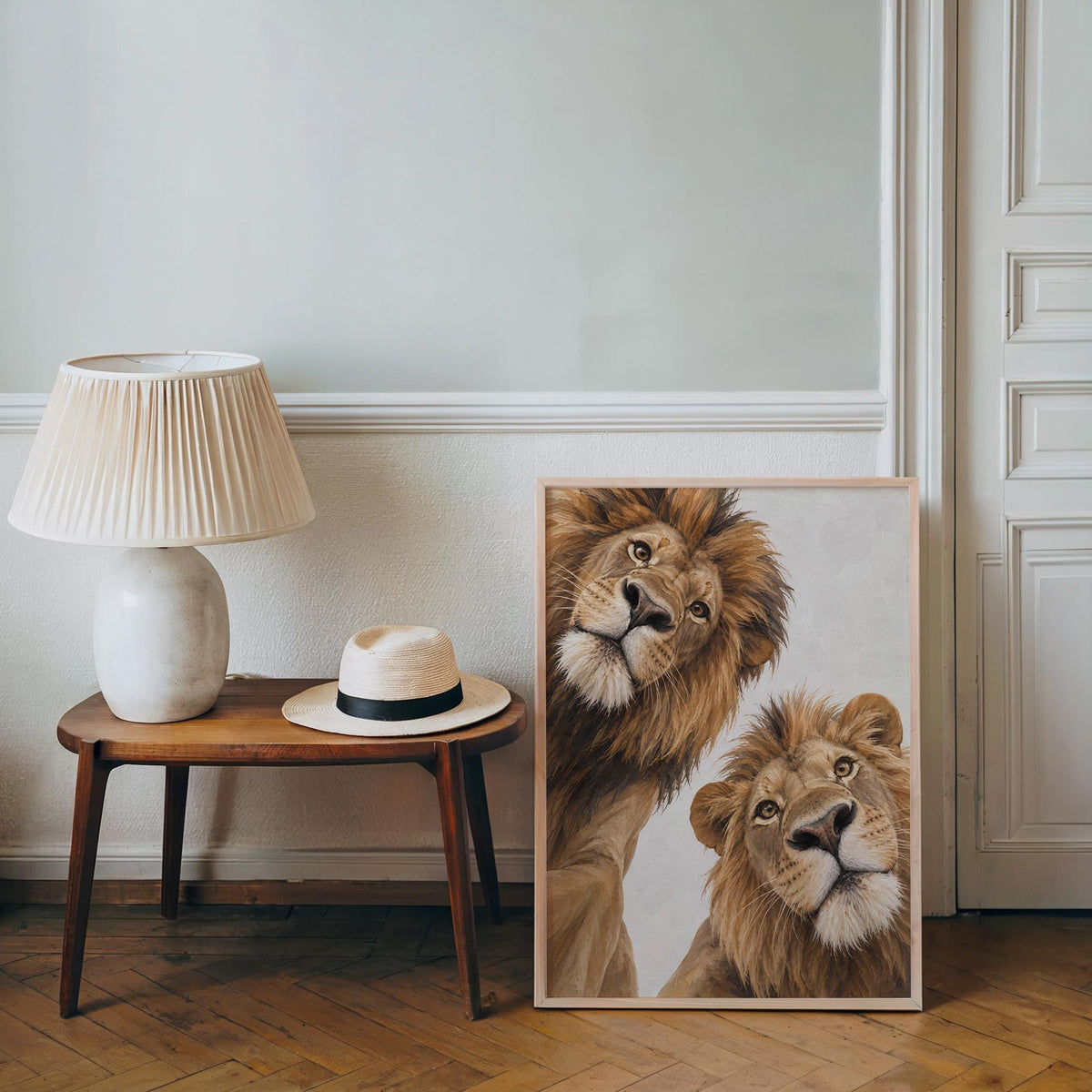 Lion Couple Wall Art, Whimsical Mid Century Print, Safari Jungle Nursery Decor, African Wildlife Poster