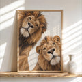 Lion Couple Wall Art, Whimsical Mid Century Print, Safari Jungle Nursery Decor, African Wildlife Poster