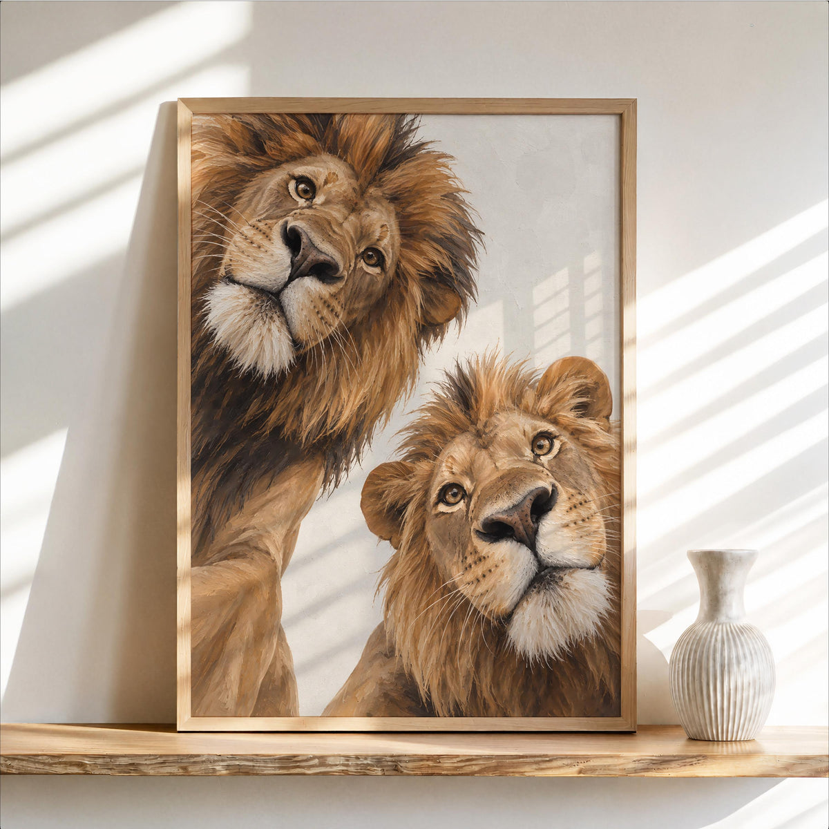 Lion Couple Wall Art, Whimsical Mid Century Print, Safari Jungle Nursery Decor, African Wildlife Poster