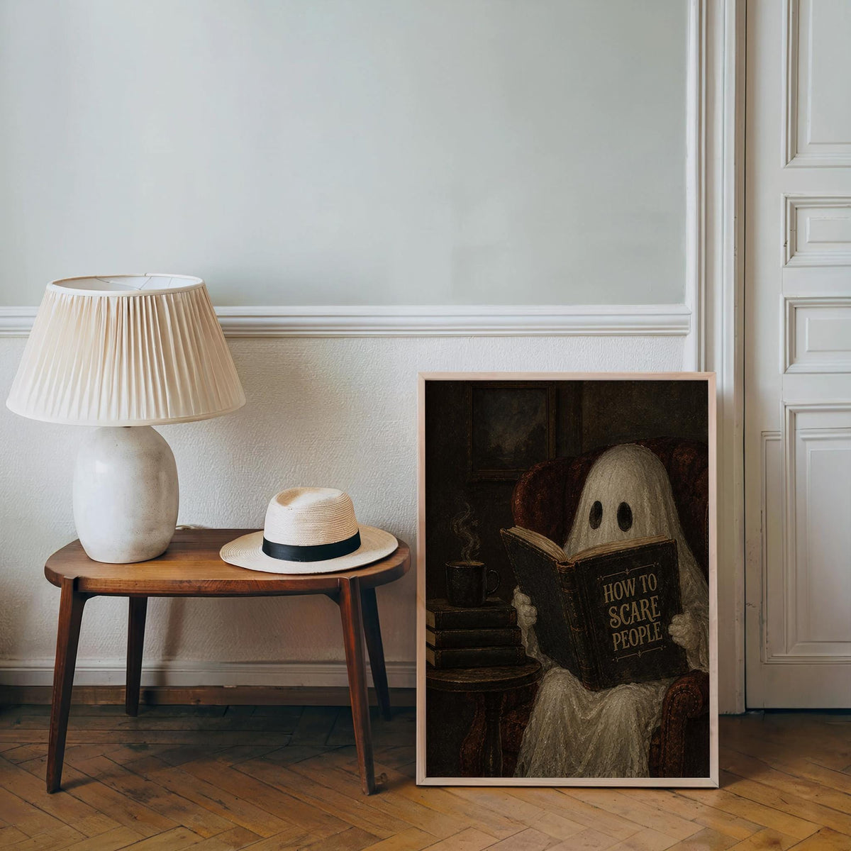 Ghost Reading Book Print, Funny How to Scare People Wall Art, Dark Academia Decor, Halloween Library Print, Humorous Gothic Home Accent