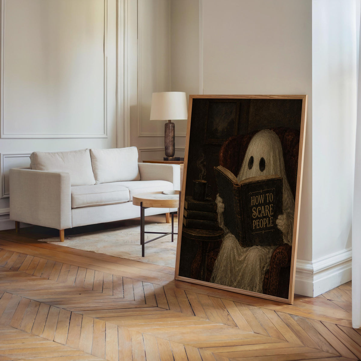 Ghost Reading Book Print, Funny How to Scare People Wall Art, Dark Academia Decor, Halloween Library Print, Humorous Gothic Home Accent