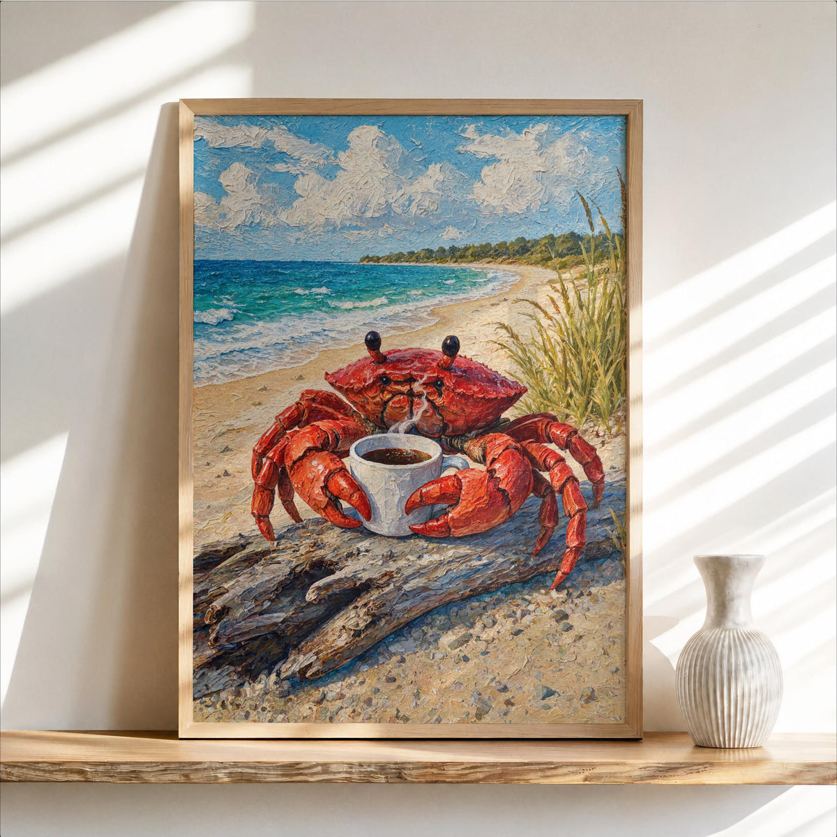 Funny Crab Print, Coffee Lover Decor, Quirky Coastal Bar Poster, Vintage Beach Poster, Ocean Wall Art, Seafood Kitchen Decor, Nautical Gift