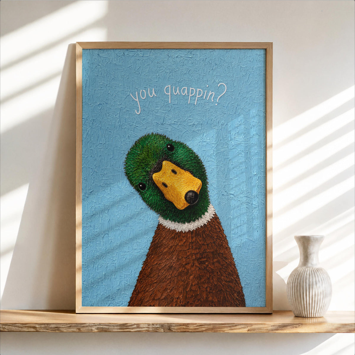 You Quapin' Funny Duck Bathroom Print, Quirky Mallard Toilet Poster, Vintage Bird Lover Restroom Wall Art, Cute Restroom Painting Gift