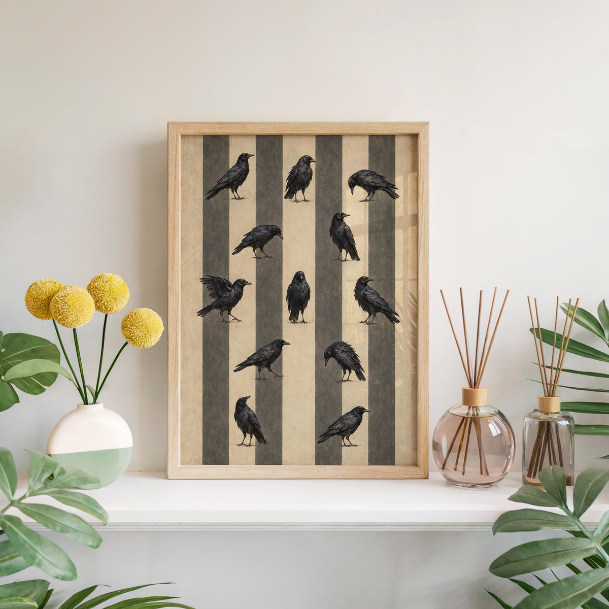Gothic Crow Print, Halloween Raven Wall Art, Dark Academia Poster, Victorian Bird Decor, Vintage Home Gift, Occult Witchy Style