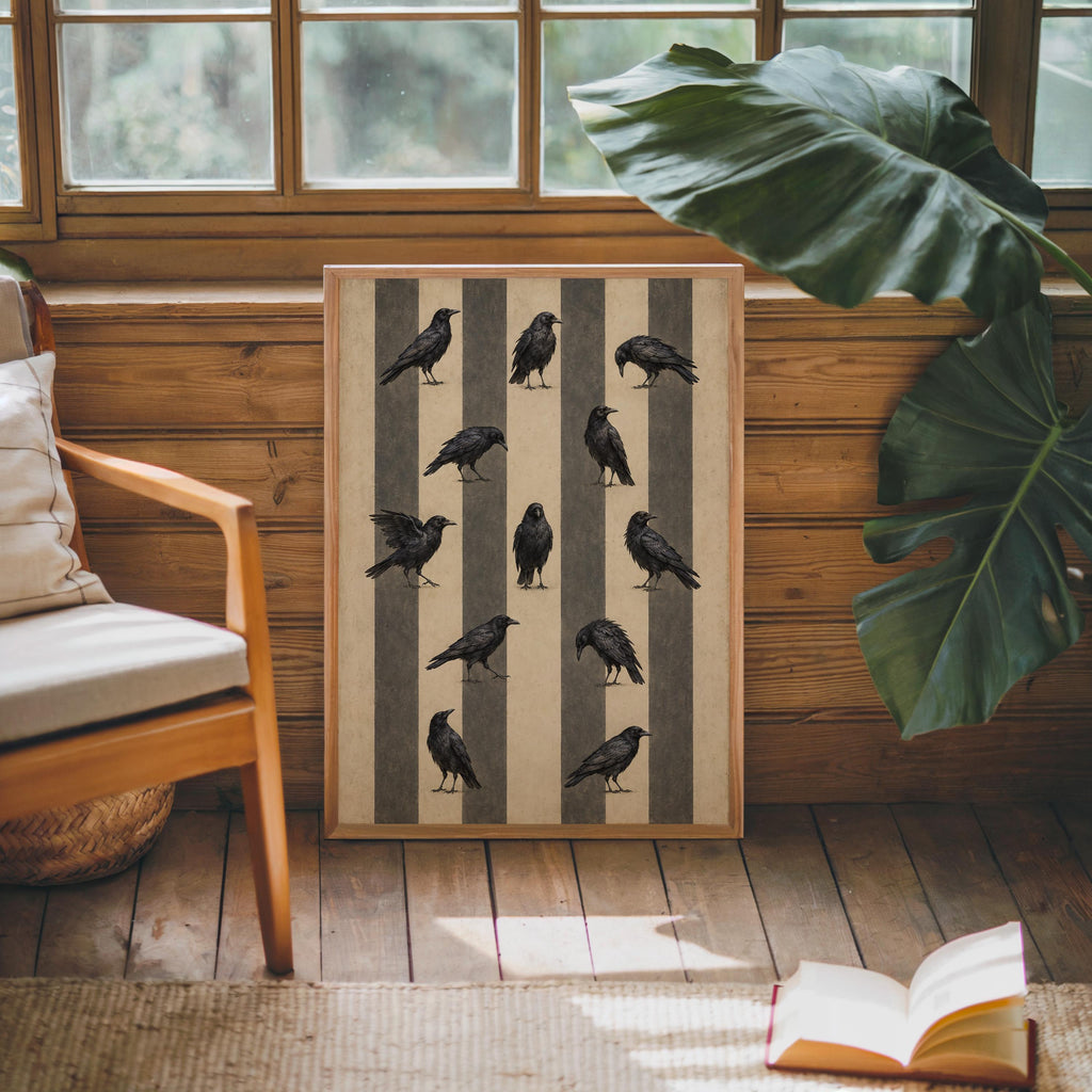 Gothic Crow Print, Halloween Raven Wall Art, Dark Academia Poster, Victorian Bird Decor, Vintage Home Gift, Occult Witchy Style
