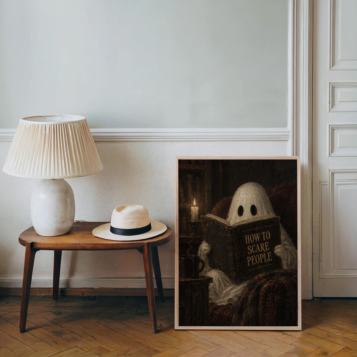 Ghost Reading Print, How to Scare People Halloween Poster, Gothic Cozy Wall Art, Vintage Spooky Decor, Dark Academia Gift, Haunted Library