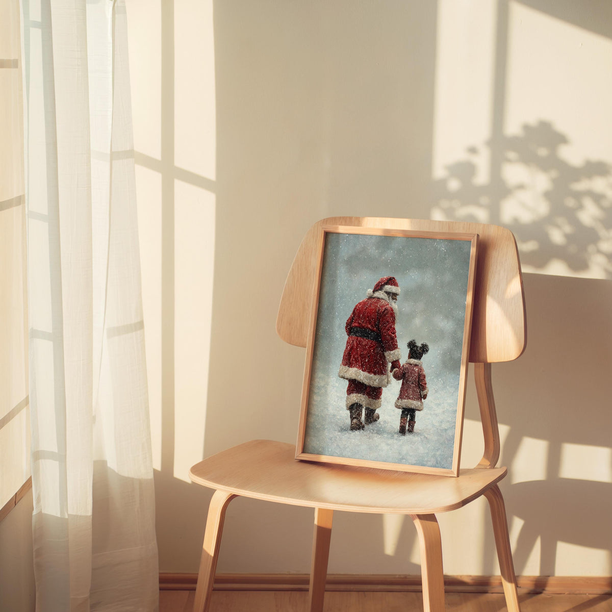 Black Santa Claus & Child Christmas Print, Vintage Winter Wall Art, Snowy Holiday, Cozy African American Decor, Classic Afrocentric Poster