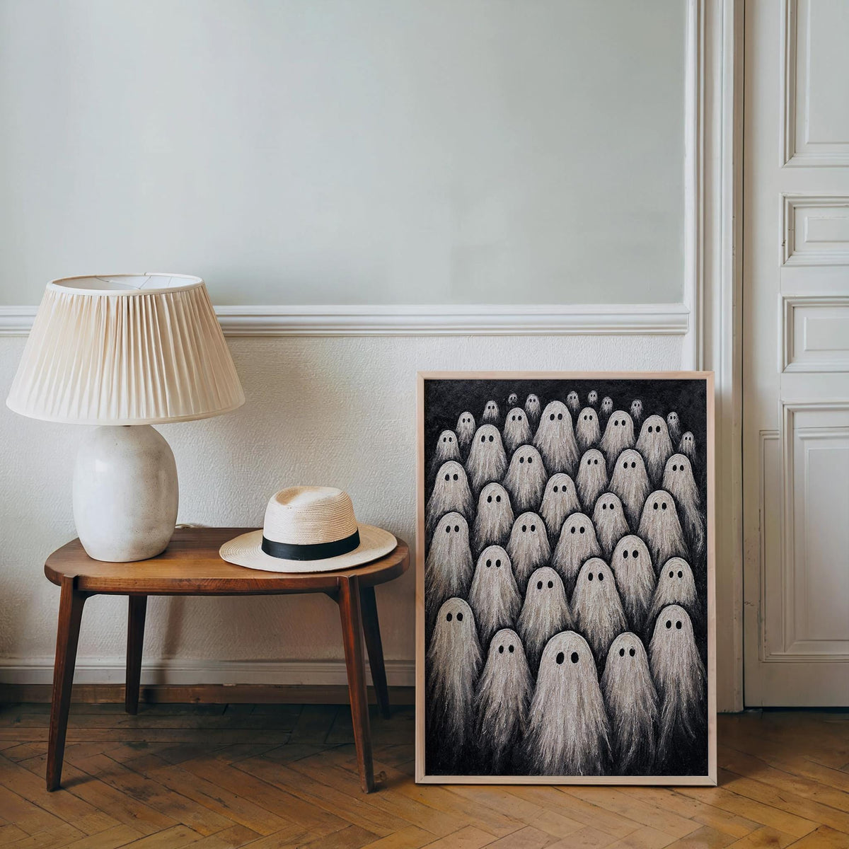 Ghost Parade Art Print, Vintage Halloween Wall Decor, Adorable Spooky Spirits, Gothic Home Poster, Moody Trick or Treat Season Gift