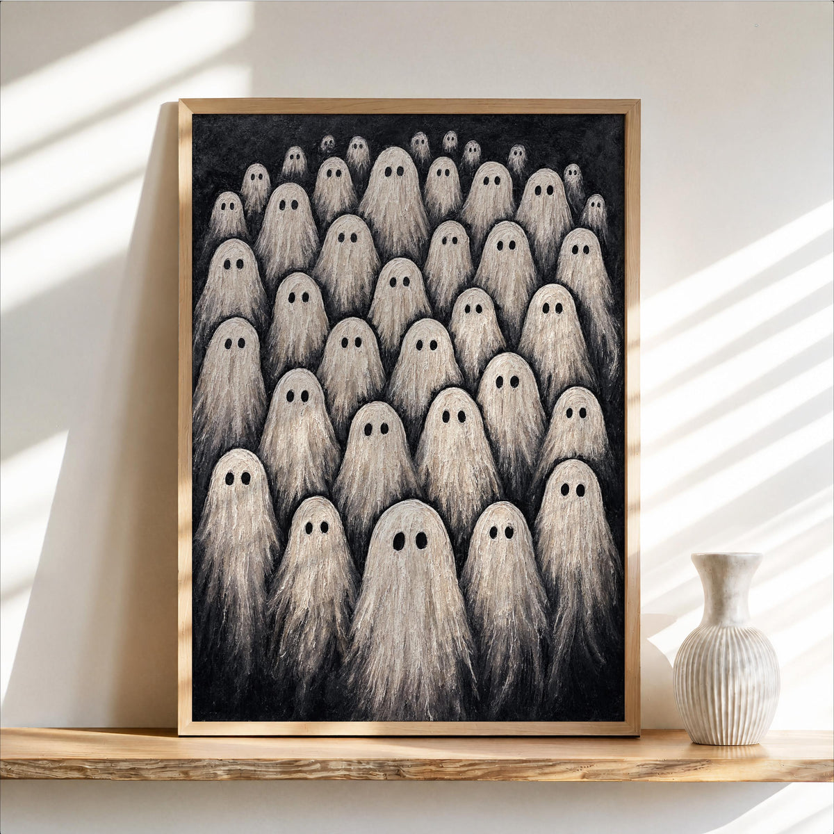 Ghost Parade Art Print, Vintage Halloween Wall Decor, Adorable Spooky Spirits, Gothic Home Poster, Moody Trick or Treat Season Gift