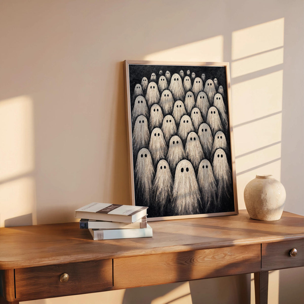 Ghost Parade Art Print, Vintage Halloween Wall Decor, Adorable Spooky Spirits, Gothic Home Poster, Moody Trick or Treat Season Gift
