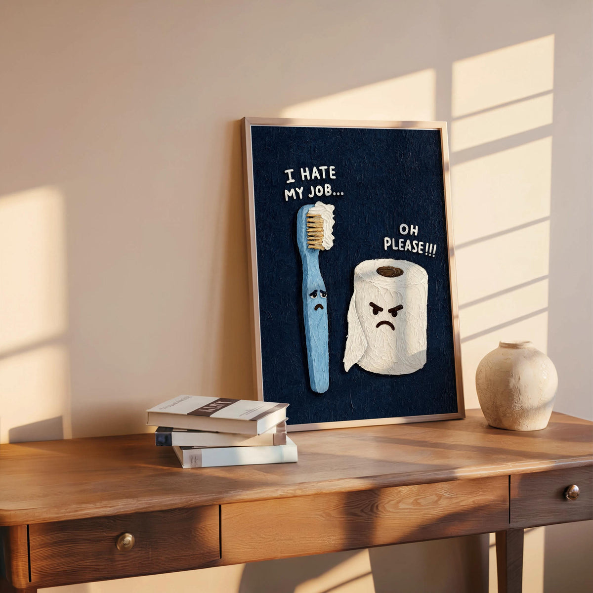 Funny Bathroom Print, I Hate My Job Restroom Wall Art, Sarcastic Toilet Paper & Toohbrush Poster, Quirky Loo Sign Decor, Coworker Gift