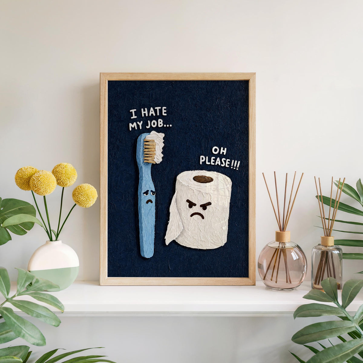 Funny Bathroom Print, I Hate My Job Restroom Wall Art, Sarcastic Toilet Paper & Toohbrush Poster, Quirky Loo Sign Decor, Coworker Gift
