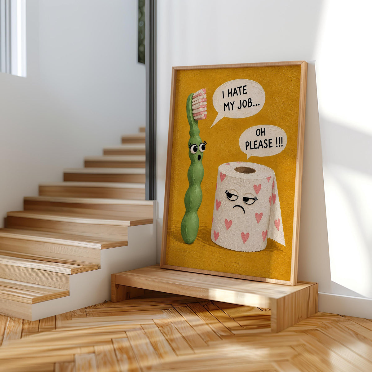 I Hate My Job Bathroom Wall Art, Funny Toilet Paper & Toothbrush Print, Sarcastic Restroom Decor, Quirky Guest Loo Sign, Kids Poster
