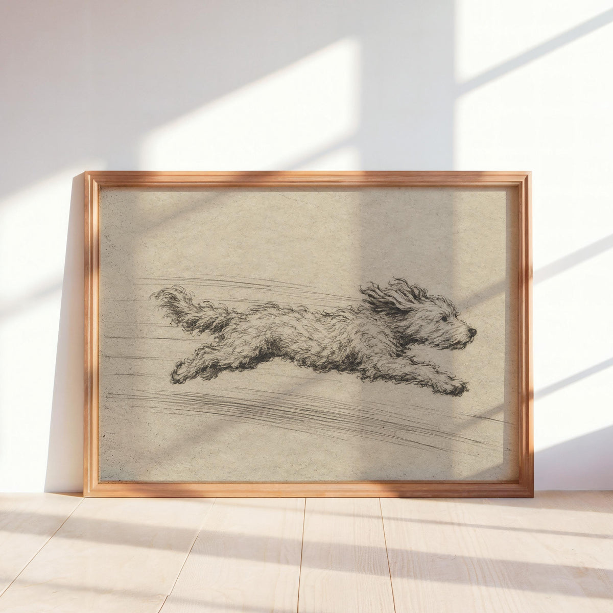 Goldendoodle Zoomies Print, Funny Dog Wall Art, Vintage Dog Sketch Poster, Antique Pet Decor, Playful Goldendoodle Gift, Dog Lover Print