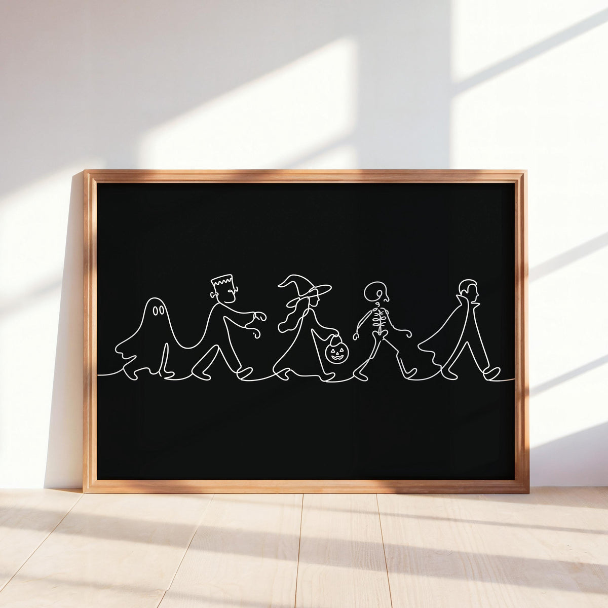 Minimalist Halloween Line Art, Ghost Witch & Skeleton Wall Print, Spooky Season Kids Parade Illustration, Modern Kids Decor, Seasonal Gift
