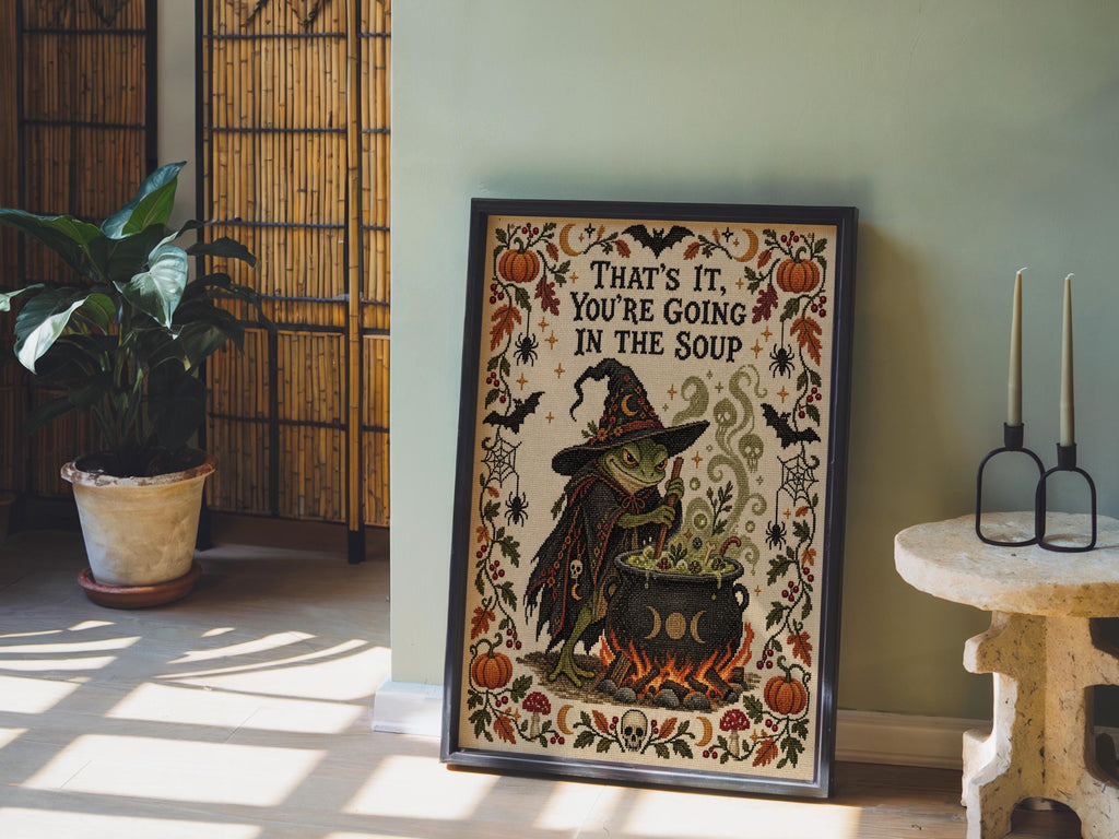 That's It You're Going in the Soup Print, Funny Frog Witch Halloween Wall Art, Vintage Spooky Season Poster, Autumn Fall Decor, Witchy Gift