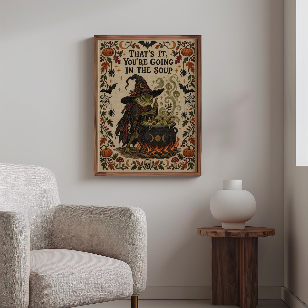 That's It You're Going in the Soup Print, Funny Frog Witch Halloween Wall Art, Vintage Spooky Season Poster, Autumn Fall Decor, Witchy Gift