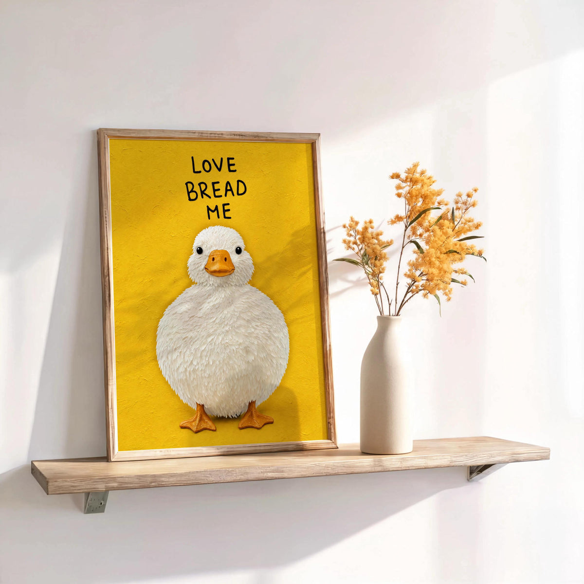 Love Bread Me Duck Wall Art, Funny Kitchen Quote Poster, Round Chubby Fluffy Duck Illustration, Farmhouse Bird Print