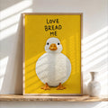 Love Bread Me Duck Wall Art, Funny Kitchen Quote Poster, Round Chubby Fluffy Duck Illustration, Farmhouse Bird Print