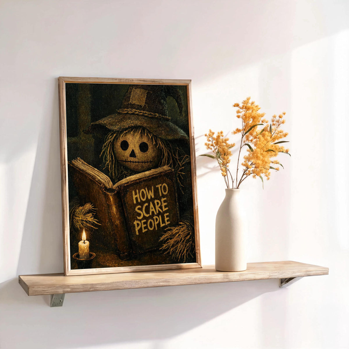 Scarecrow Reading Book Wall Art, Dark Academia Halloween Print, Moody Vintage Gothic Autumn Decor, Funny Spooky Season Poster