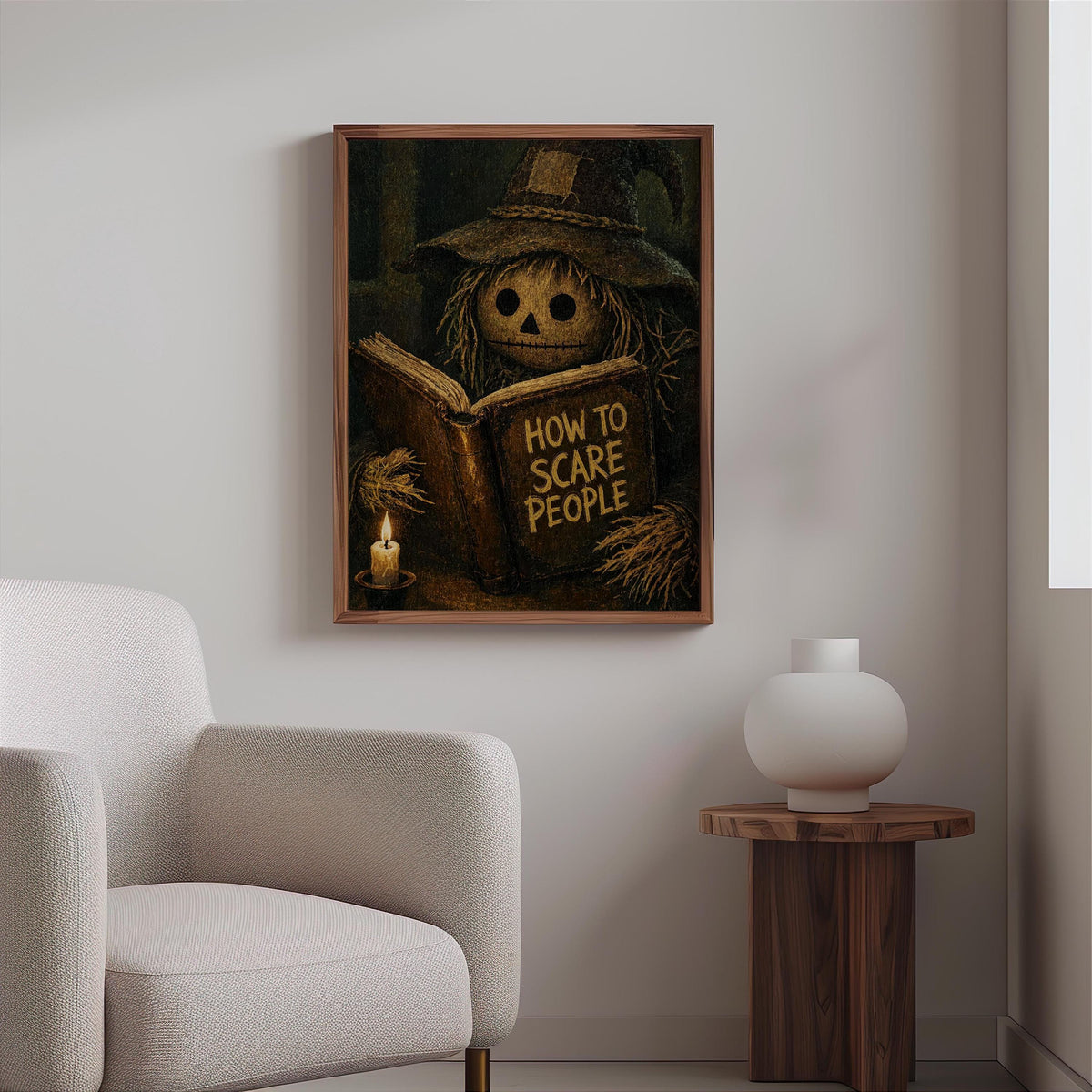 Scarecrow Reading Book Wall Art, Dark Academia Halloween Print, Moody Vintage Gothic Autumn Decor, Funny Spooky Season Poster