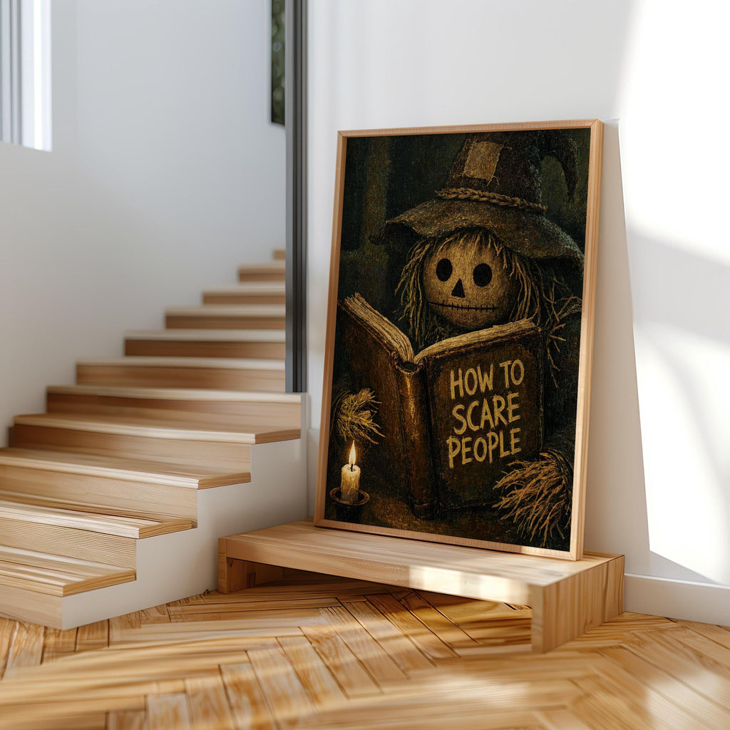 Scarecrow Reading Book Wall Art, Dark Academia Halloween Print, Moody Vintage Gothic Autumn Decor, Funny Spooky Season Poster