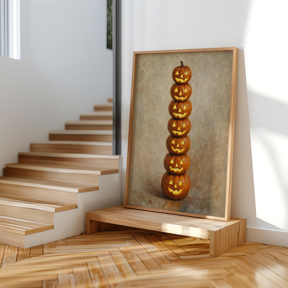 Jack O Lantern Pumpkin Totem Wall Art, Vintage Halloween Print, Funny Dark Academia Gift, Witchy Goth Decor, Still Life Painting