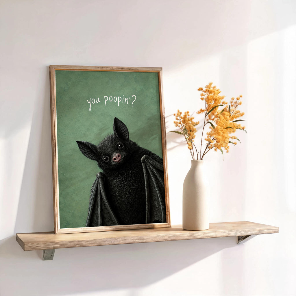 You Poopin? Bat Halloween Print, Funny Toilet Wall Art, Witchy Restroom Poster, Gothic Creepy Cute Decor, Quirky Dark Bathroom Gift