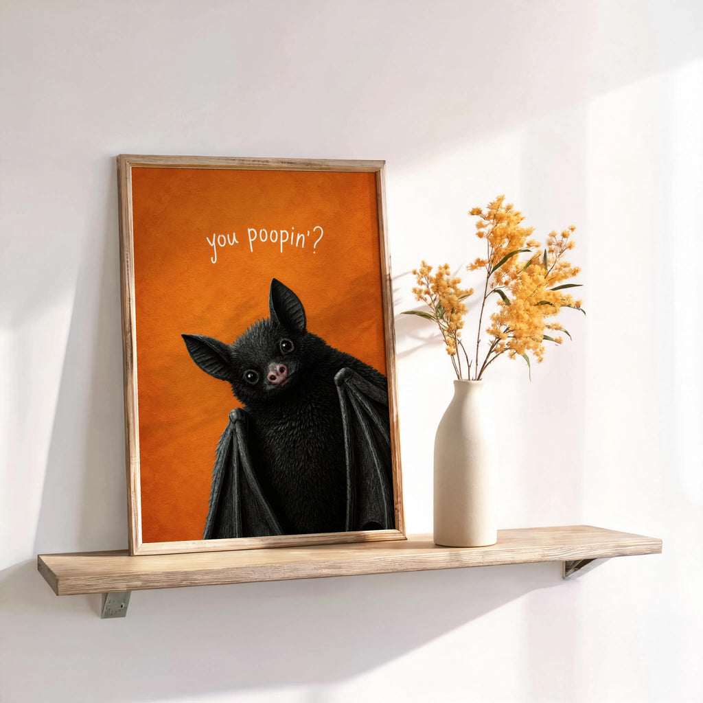 You Poopin? Bat Halloween Print, Funny Toilet Wall Art, Witchy Restroom Poster, Gothic Creepy Cute Decor, Quirky Dark Bathroom Gift