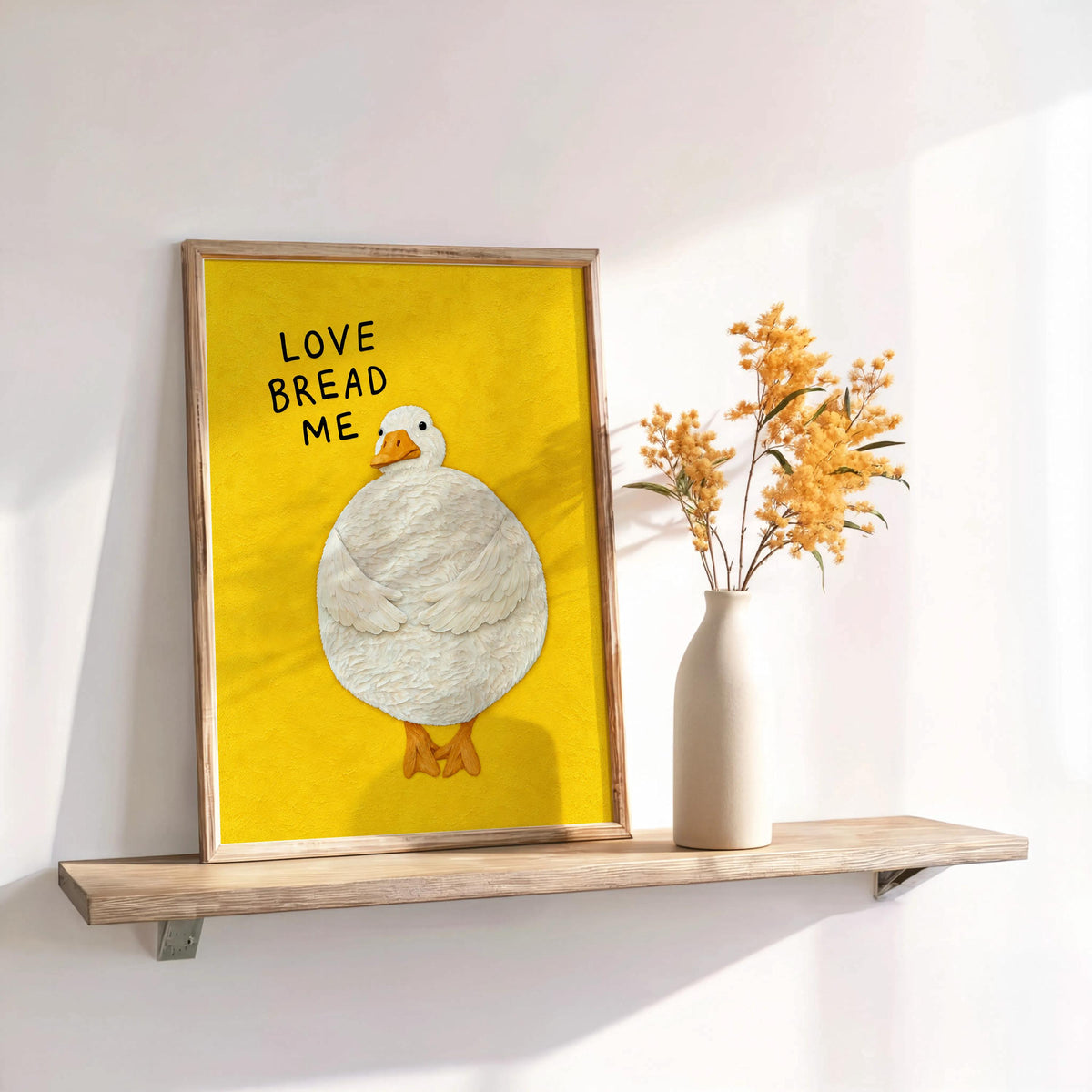 Love Bread Me Duck Print, Silly Goose Quote Wall Art, Cute Farmhouse Bird Poster, Yellow Kitchen Illustration