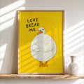 Love Bread Me Duck Print, Silly Goose Quote Wall Art, Cute Farmhouse Bird Poster, Yellow Kitchen Illustration