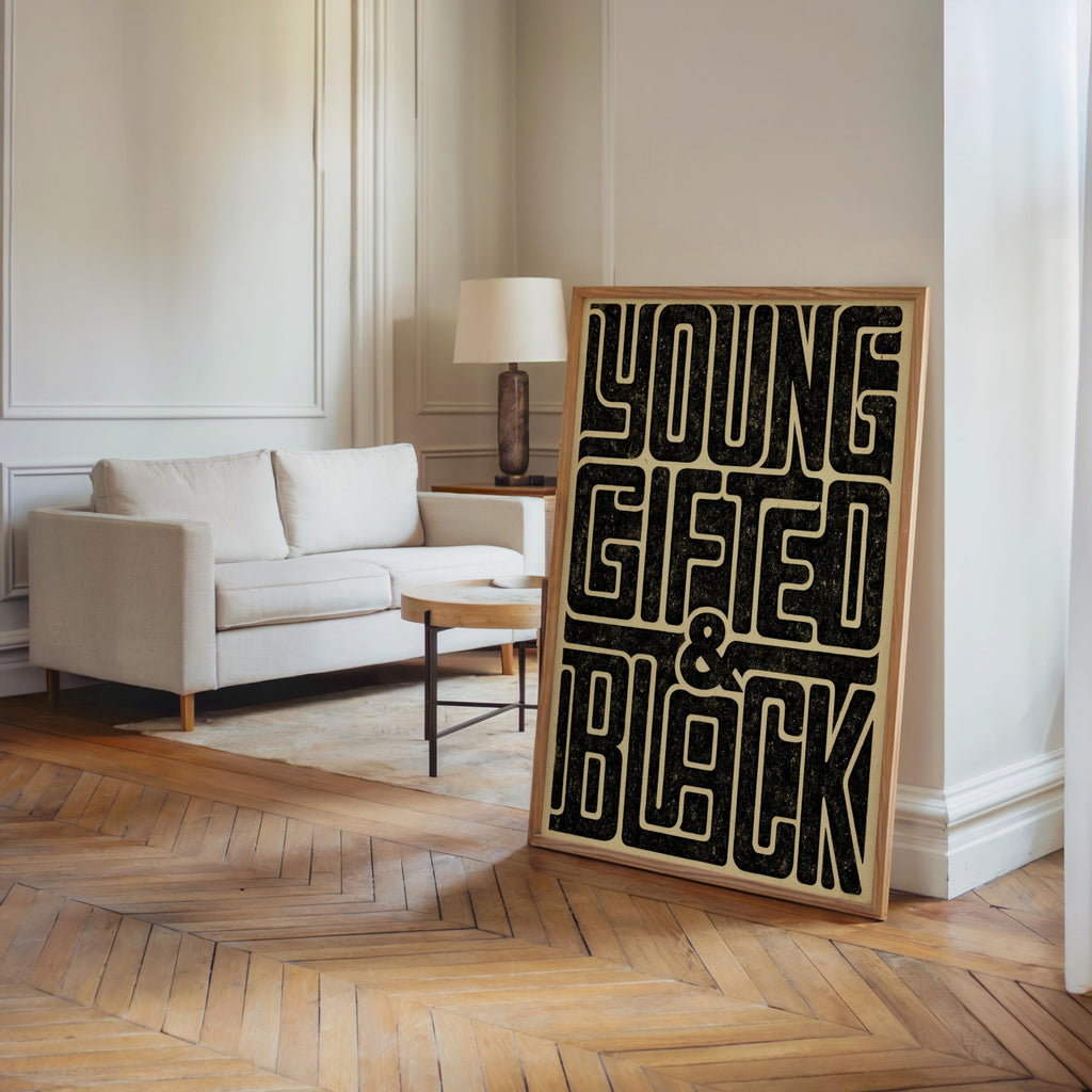 Young Gifted & Black Print, Afrocentric Wall Art, Bold Typography Poster, Black Pride Quote, Afro Cultural Statement, Retro Graphic Decor