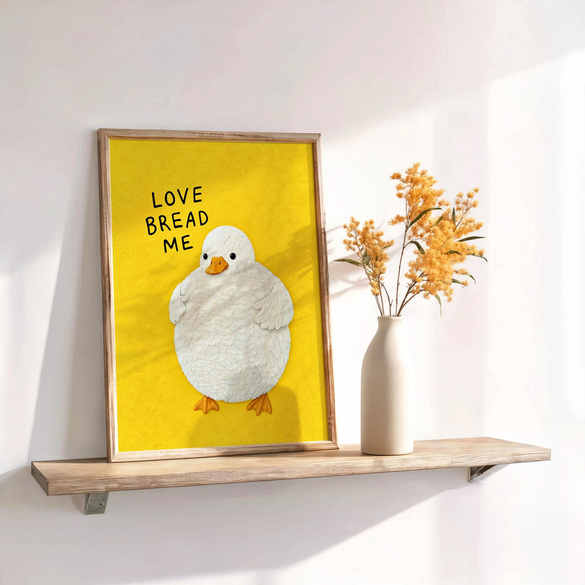 Funny Fluffy Duck Print, Love Bread Me Quote Wall Art, Cute Whimsical Poster, Quirky Bird Lover Gift, Kitchen Foodie Decor