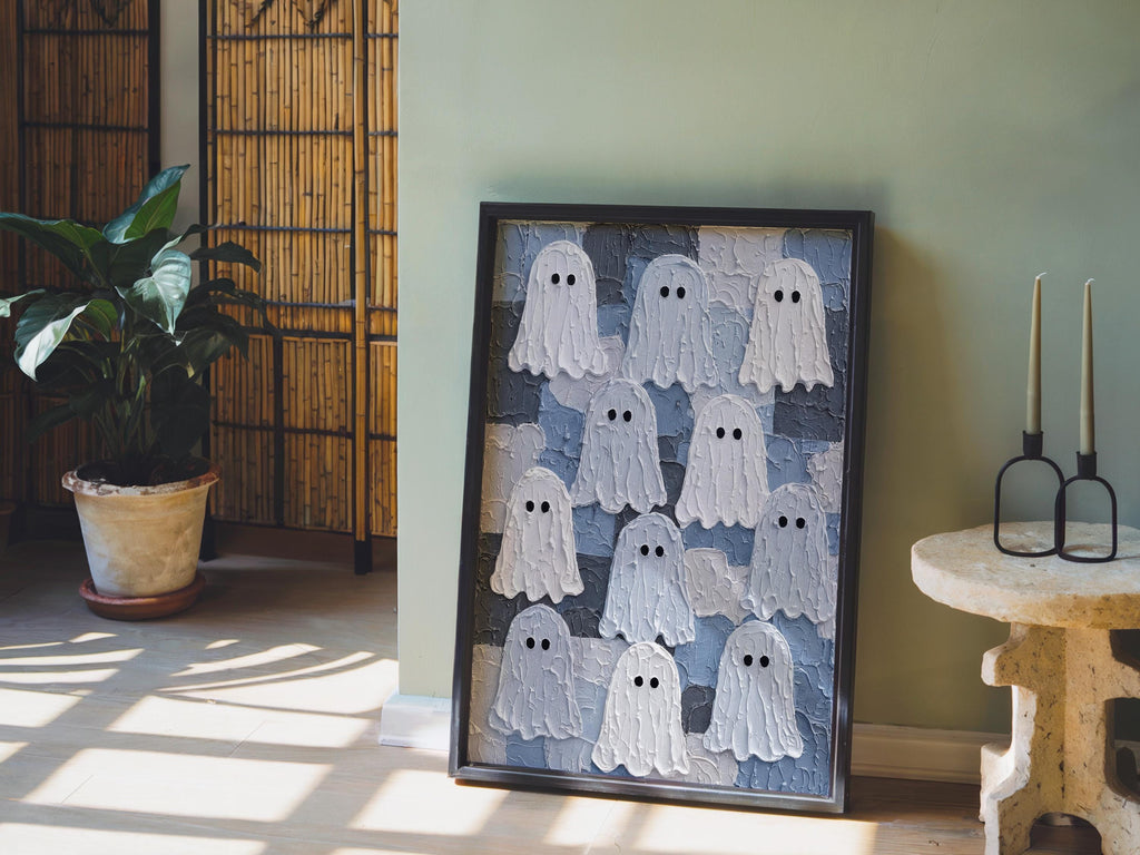 Ghost Gathering Wall Art, Dark Academia Halloween Decor, Moody Textured Painting, Spooky Season Print, Gothic Witchy Poster