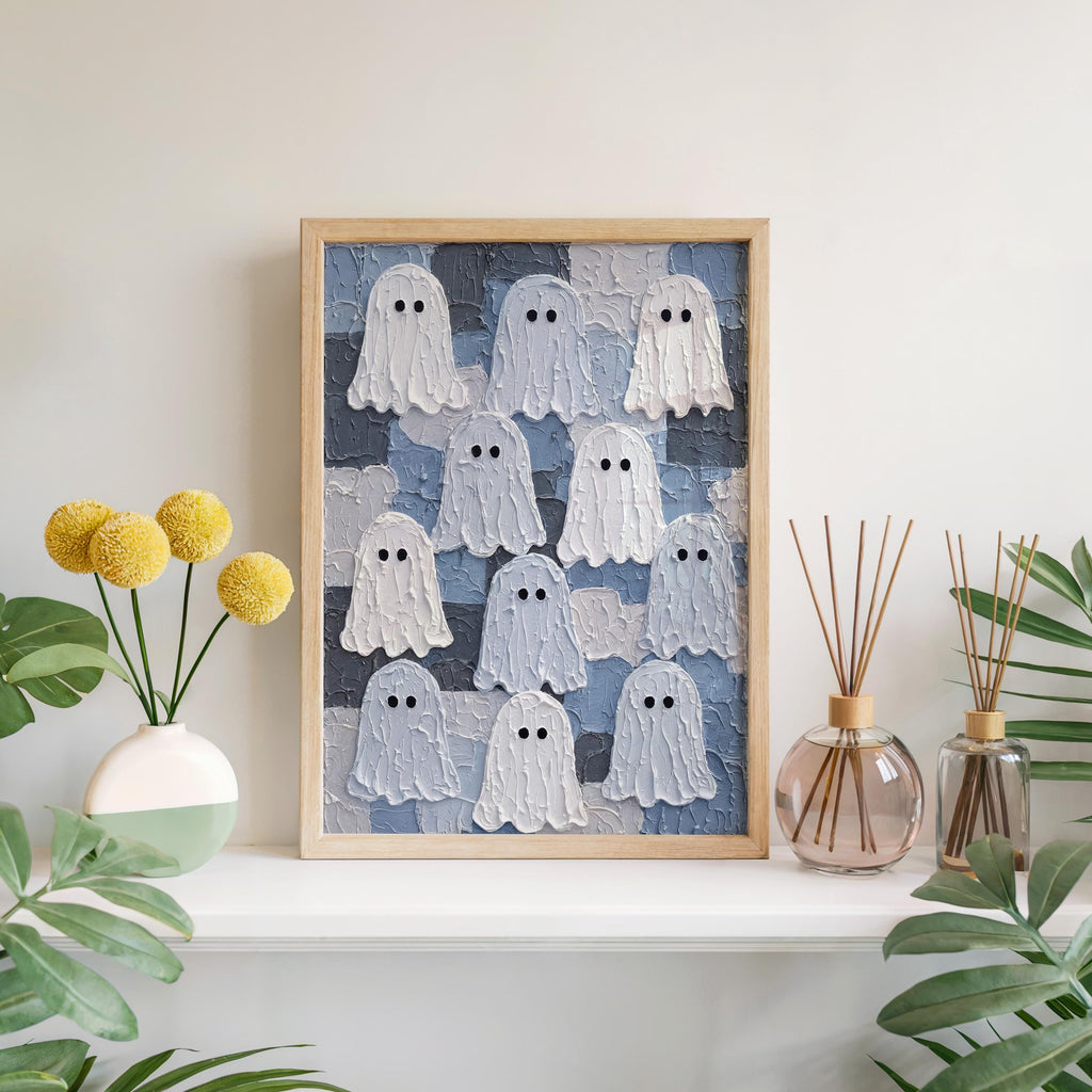 Ghost Gathering Wall Art, Dark Academia Halloween Decor, Moody Textured Painting, Spooky Season Print, Gothic Witchy Poster