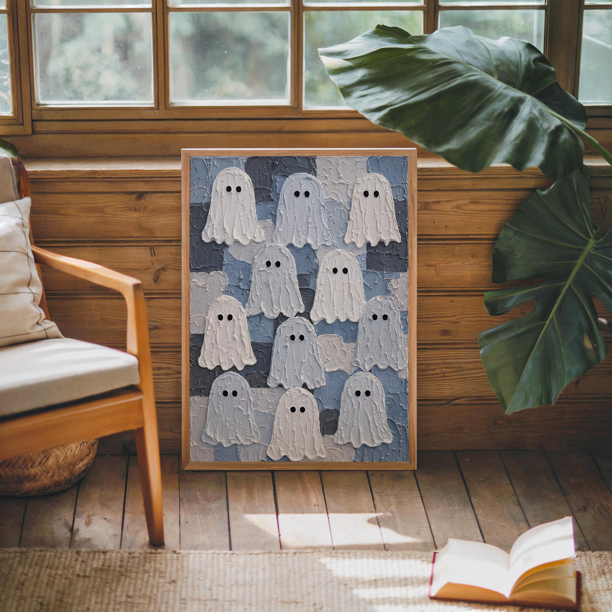 Ghost Gathering Wall Art, Dark Academia Halloween Decor, Moody Textured Painting, Spooky Season Print, Gothic Witchy Poster