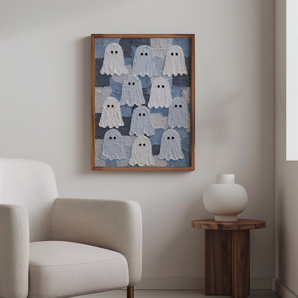 Ghost Gathering Wall Art, Dark Academia Halloween Decor, Moody Textured Painting, Spooky Season Print, Gothic Witchy Poster