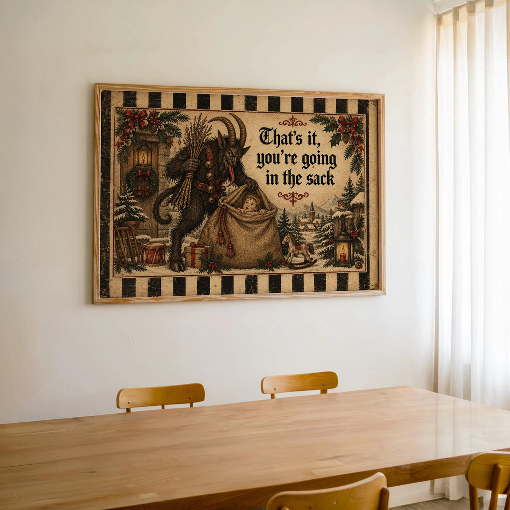 Krampus Christmas Wall Art, Funny Creepy Print, German Folklore Poster, Gothic Xmas Decor, Holiday Season Cross Stitch