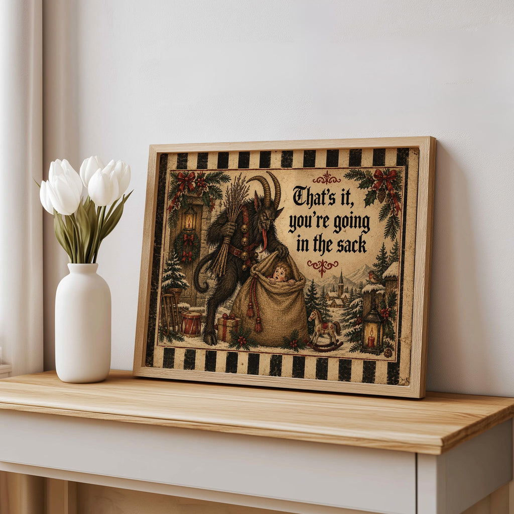 Krampus Christmas Wall Art, Funny Creepy Print, German Folklore Poster, Gothic Xmas Decor, Holiday Season Cross Stitch