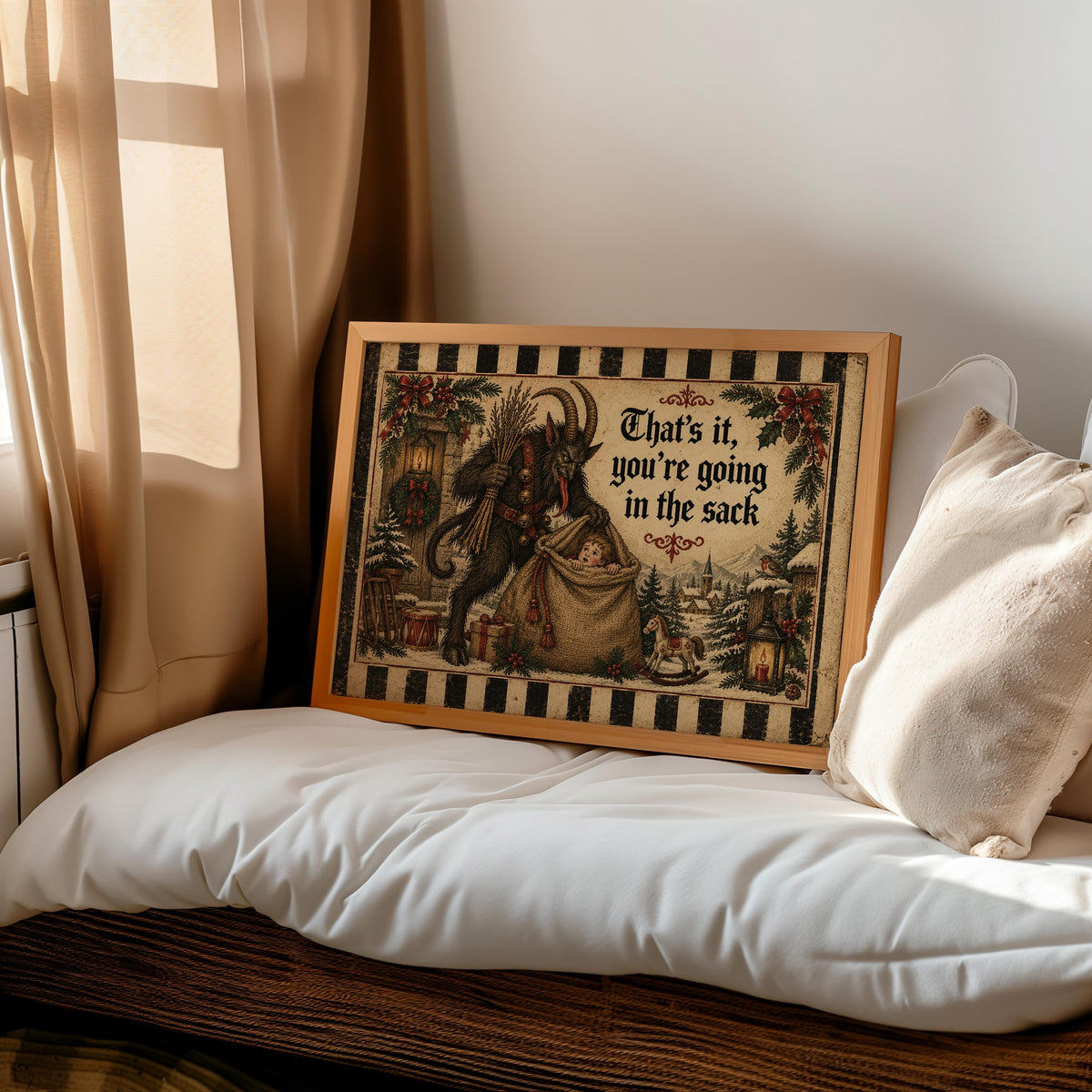 Krampus Christmas Wall Art, Funny Creepy Print, German Folklore Poster, Gothic Xmas Decor, Holiday Season Cross Stitch