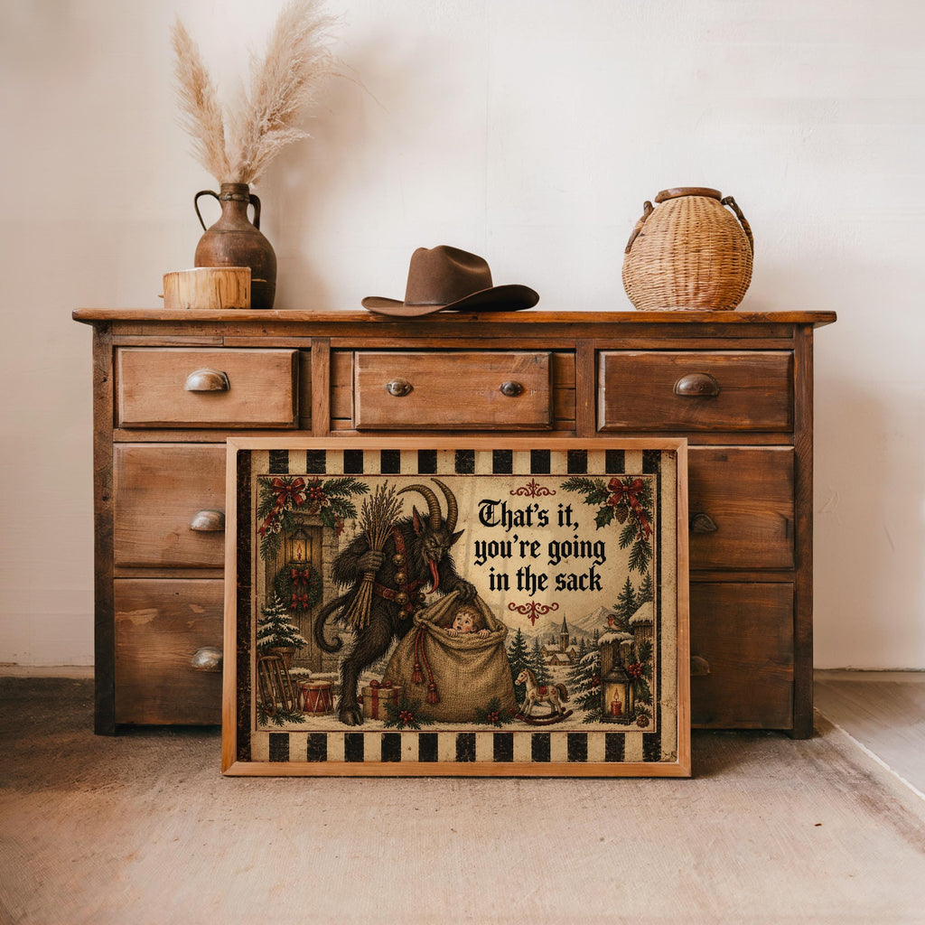 Krampus Christmas Wall Art, Funny Creepy Print, German Folklore Poster, Gothic Xmas Decor, Holiday Season Cross Stitch